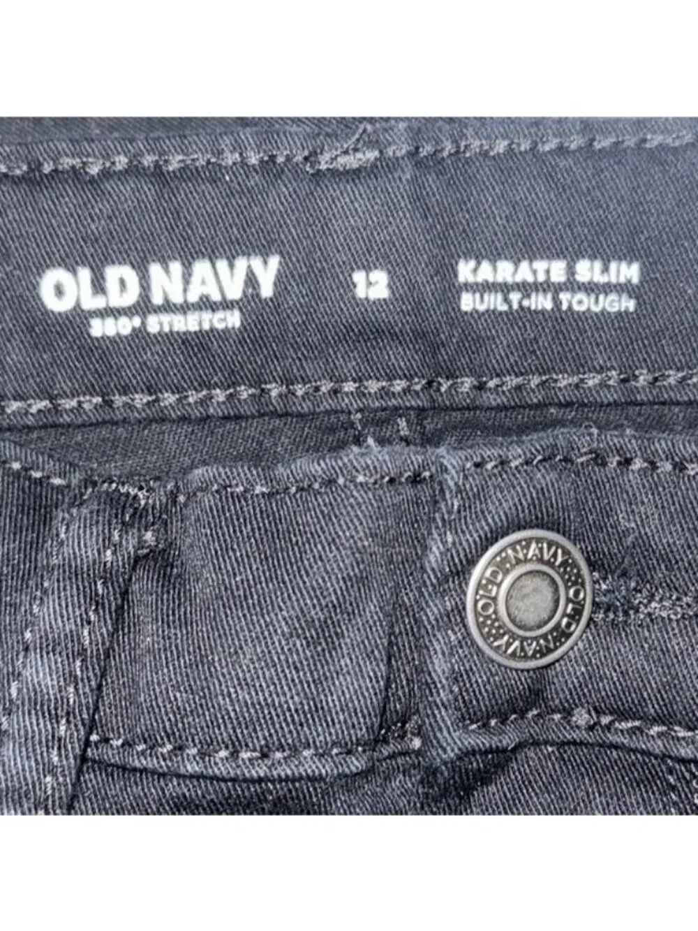 Old Navy Boys Karate Slim Black Stretch Jeans Size 12 Built-In Tough Durable Den